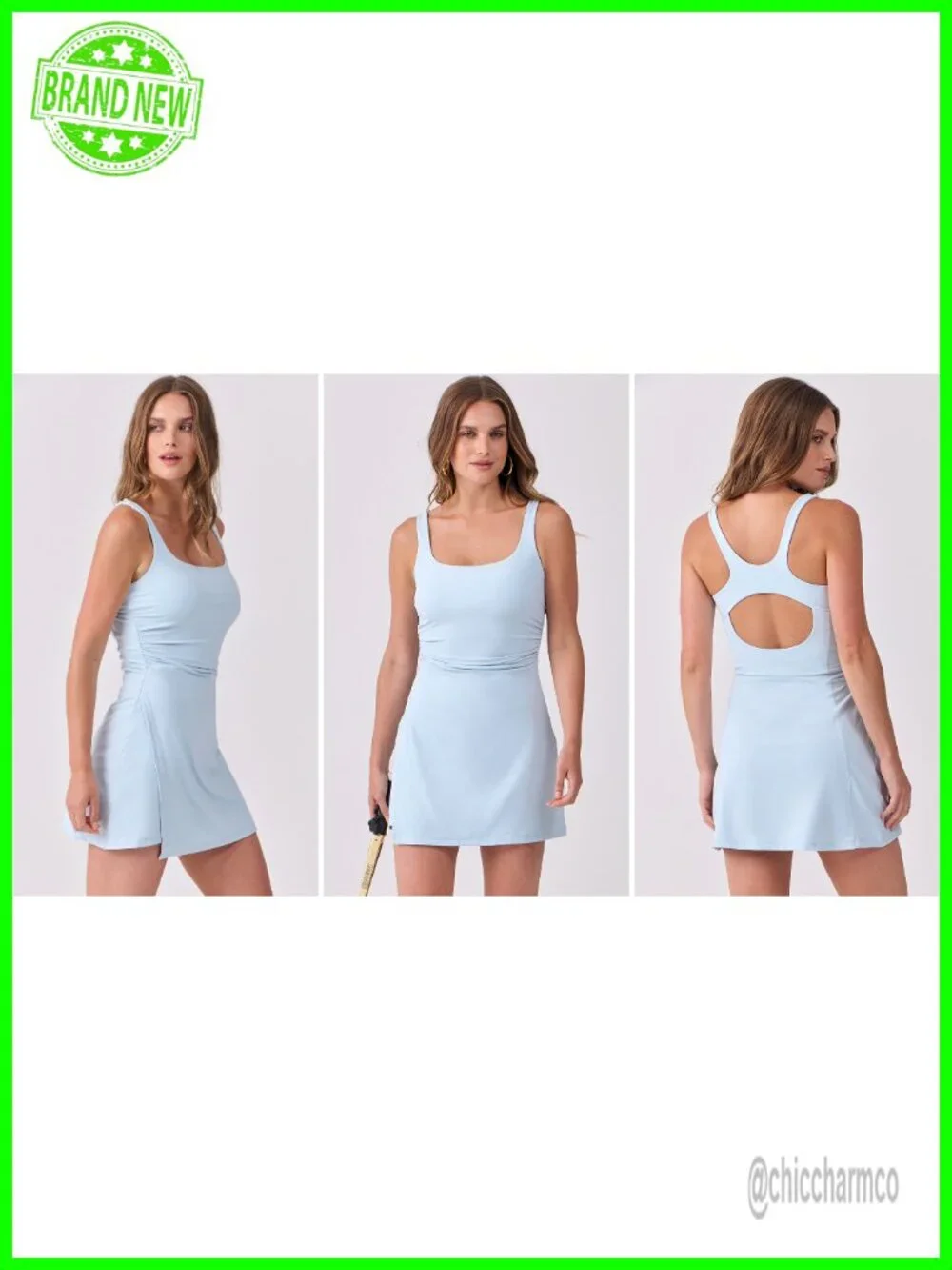 Womens Tennis Dress with Built-in Shorts Square Neck Sleeveless Skort Dress for